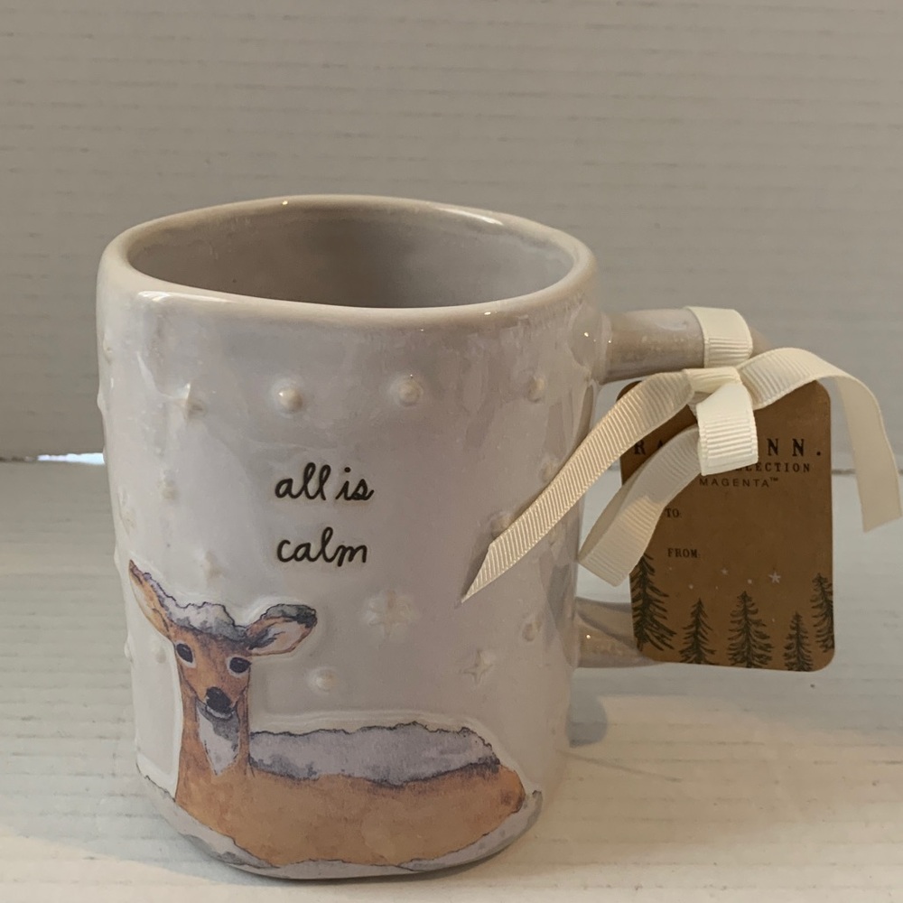 Rae Dunn Winter Holiday 3D Shimmer Deer Mug 
All Is Calm NEW